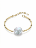 Sun-Button Round Baroque Pearl Gold Bracelet by NEPTUNE PEARL