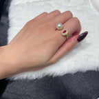 Moonlight and Flame Artificial Ruby & Natural Freshwater Pearl Twin-Stone Gold Ring by NEPTUNE PEARL