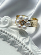 Lucky Flower Crown Silver and Gold Double-Color Classic Engraved Natural Freshwater Pearl Fine Jewelry Ring by NEPTUNE PEARL