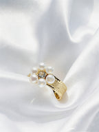 Lucky Flower Crown Silver and Gold Double-Color Classic Engraved Natural Freshwater Pearl Fine Jewelry Ring by NEPTUNE PEARL