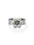 Lucky Flower Crown Silver and Gold Double-Color Classic Engraved Natural Freshwater Pearl Fine Jewelry Ring by NEPTUNE PEARL