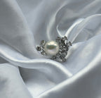 Shimmering Natural Large Freshwater Pearl & Firework-Shaped Cut Diamond Style Silver Banquet Ring by NEPTUNE PEARL