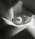 Shimmering Natural Large Freshwater Pearl & Firework-Shaped Cut Diamond Style Silver Banquet Ring by NEPTUNE PEARL