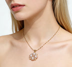 Champagne Soft-Shine Natural Pearl Four-Leaf Clover Gold Necklace by NEPTUNE PEARL