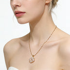 Champagne Soft-Shine Natural Pearl Four-Leaf Clover Gold Necklace by NEPTUNE PEARL