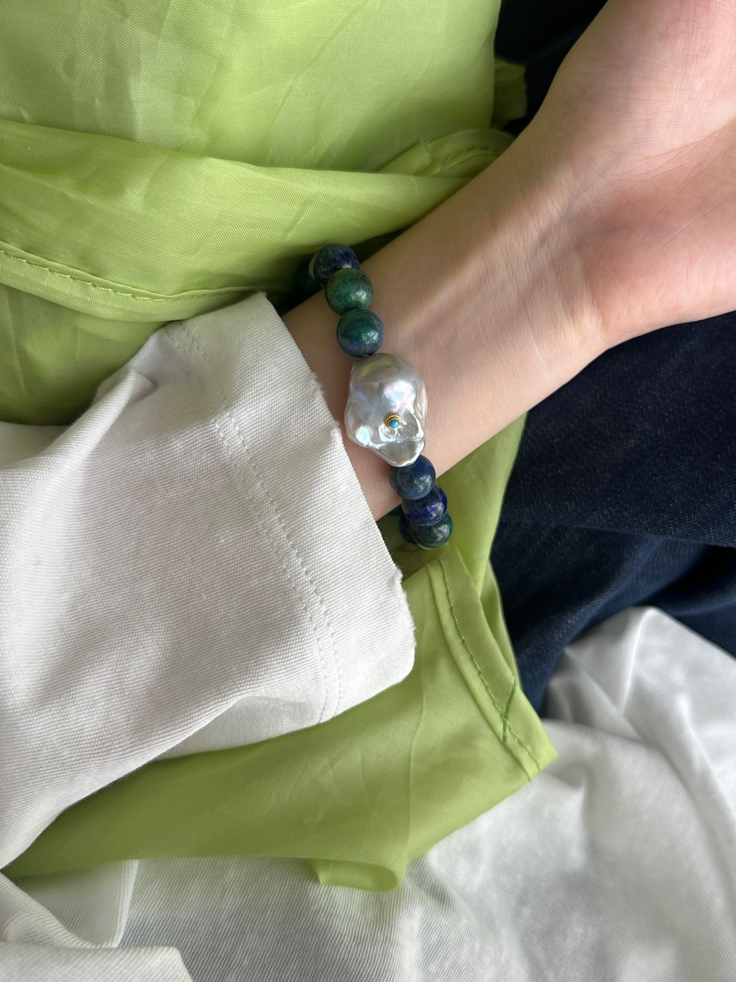 Natural Turquoise and Blue Blood Baroque Designer Handmade Bracelet – Purify the Mind, Natural Healing by NEPTUNE PEARL