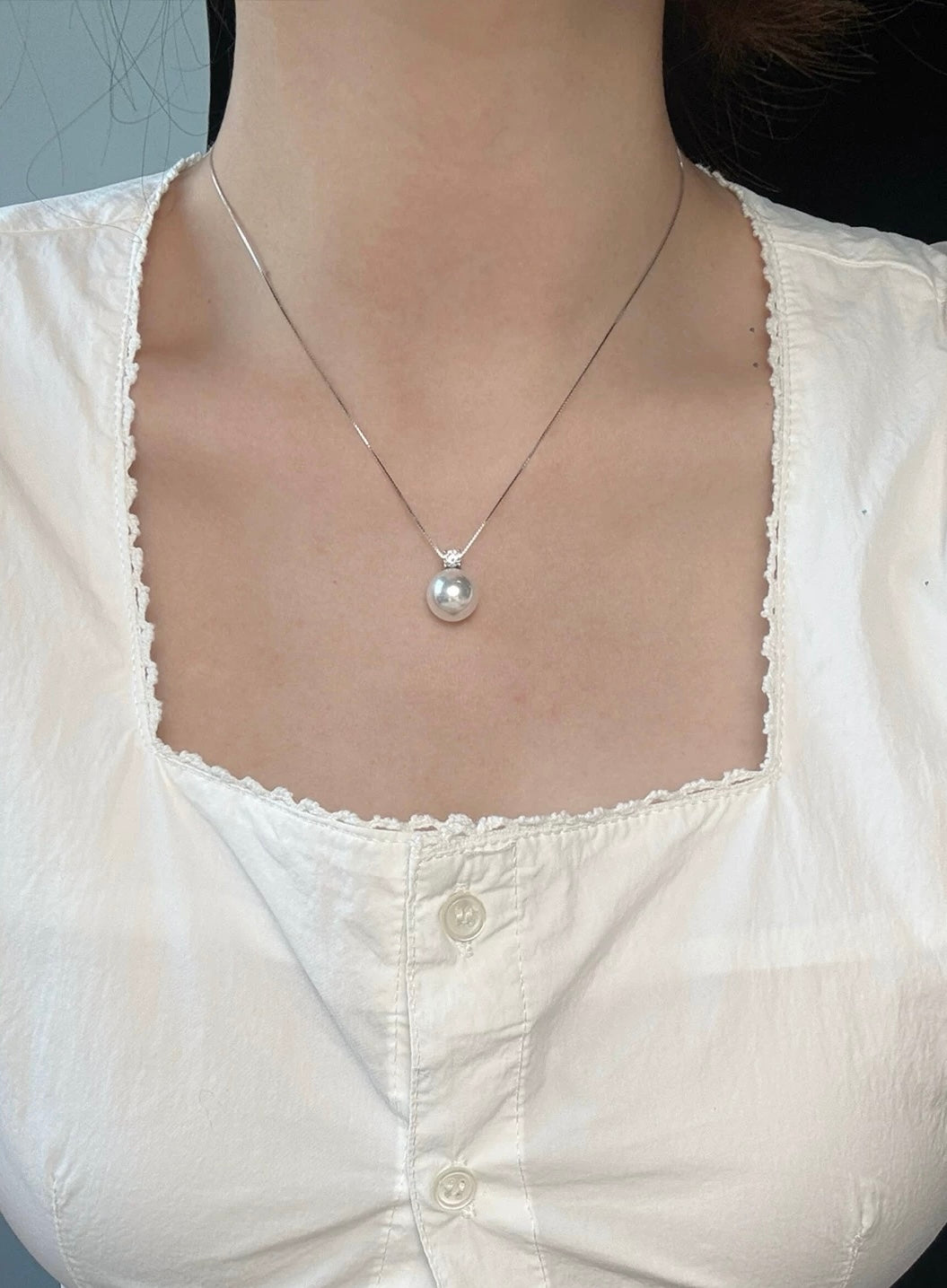 Classic Diamond Pendant with Natural Freshwater Pearl in Sterling Silver by NEPTUNE PEARL