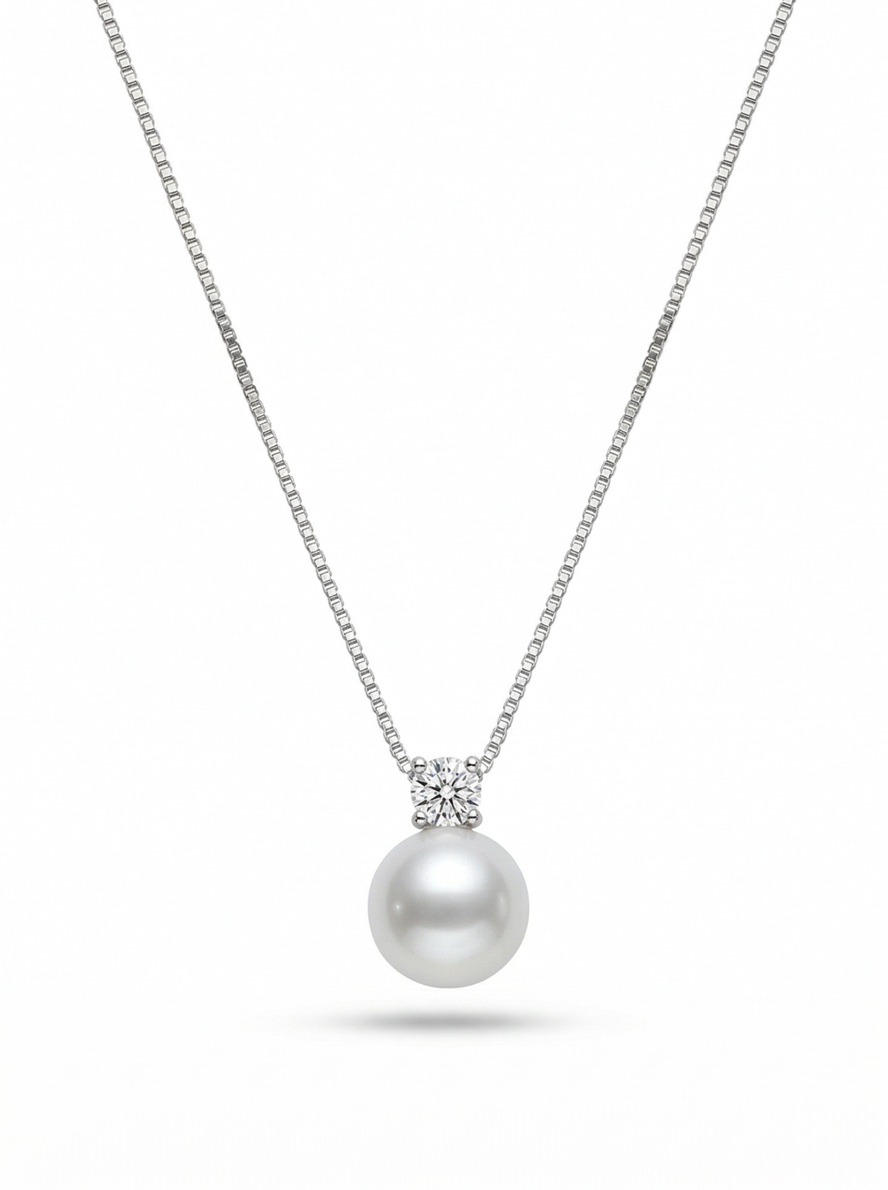 Classic Diamond Pendant with Natural Freshwater Pearl in Sterling Silver by NEPTUNE PEARL