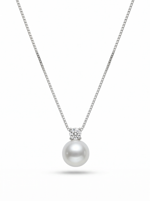 Classic Diamond Pendant with Natural Freshwater Pearl in Sterling Silver by NEPTUNE PEARL
