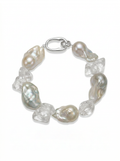 “Glacial Dream” Handcrafted Natural Baroque Pearls & White Crystal Bracelet by NEPTUNE PEARL