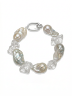 “Glacial Dream” Handcrafted Natural Baroque Pearls & White Crystal Bracelet by NEPTUNE PEARL