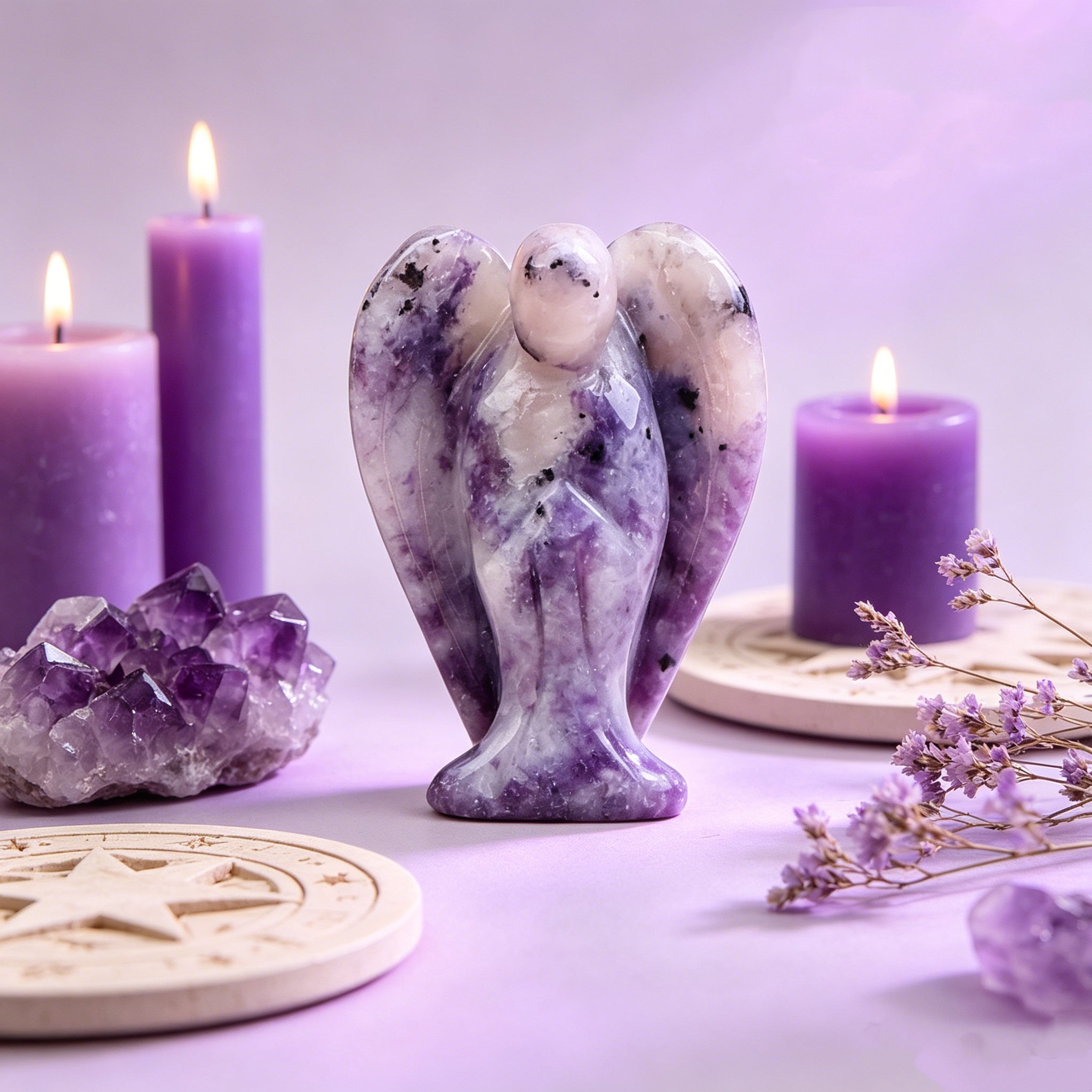 Natural Healing Crystal Angel in an Embrace Figurine