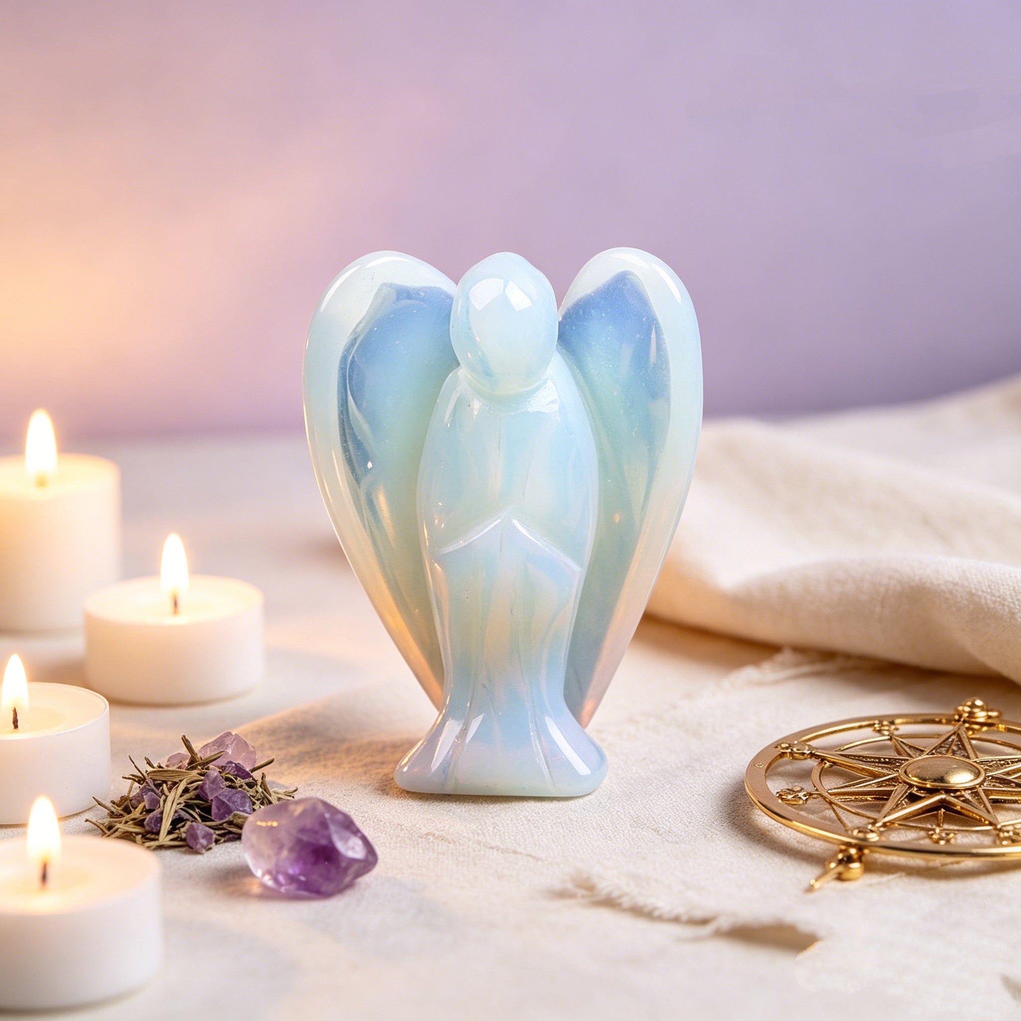 Natural Healing Crystal Angel in an Embrace Figurine