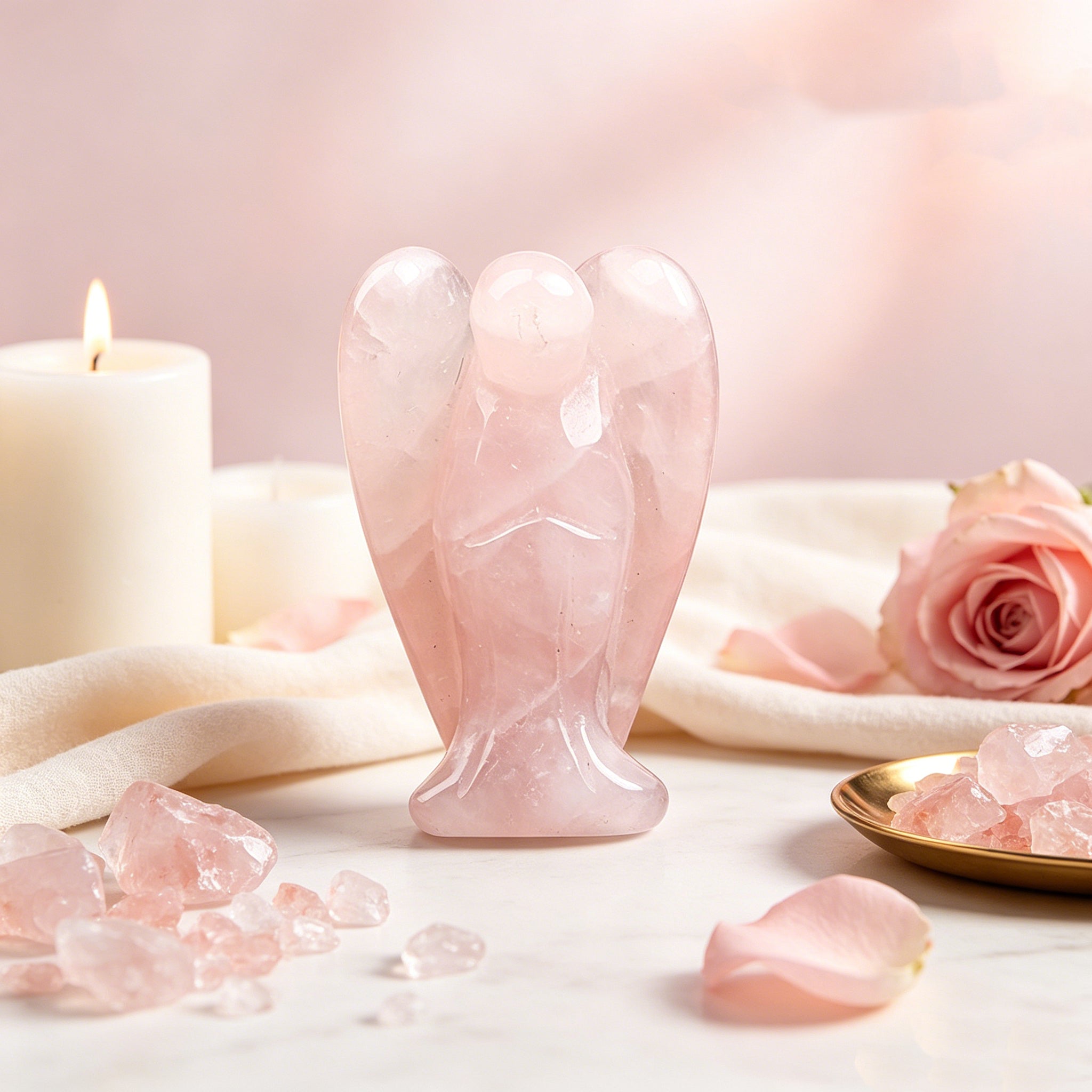 Natural Healing Crystal Angel in an Embrace Figurine