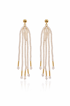 Palm Tree Elegant Luxury Natural Freshwater Pearl & Metal-Woven Beach Fringe Earrings by NEPTUNE PEARL