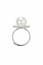 Shimmering Natural Large Freshwater Pearl & Firework-Shaped Cut Diamond Style Silver Banquet Ring by NEPTUNE PEARL