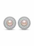 “Frosted Mirror” Natural Freshwater Aurora Pearl & Starlight Diamond Sterling Silver Stud Earrings by NEPTUNE PEARL