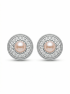 “Frosted Mirror” Natural Freshwater Aurora Pearl & Starlight Diamond Sterling Silver Stud Earrings by NEPTUNE PEARL