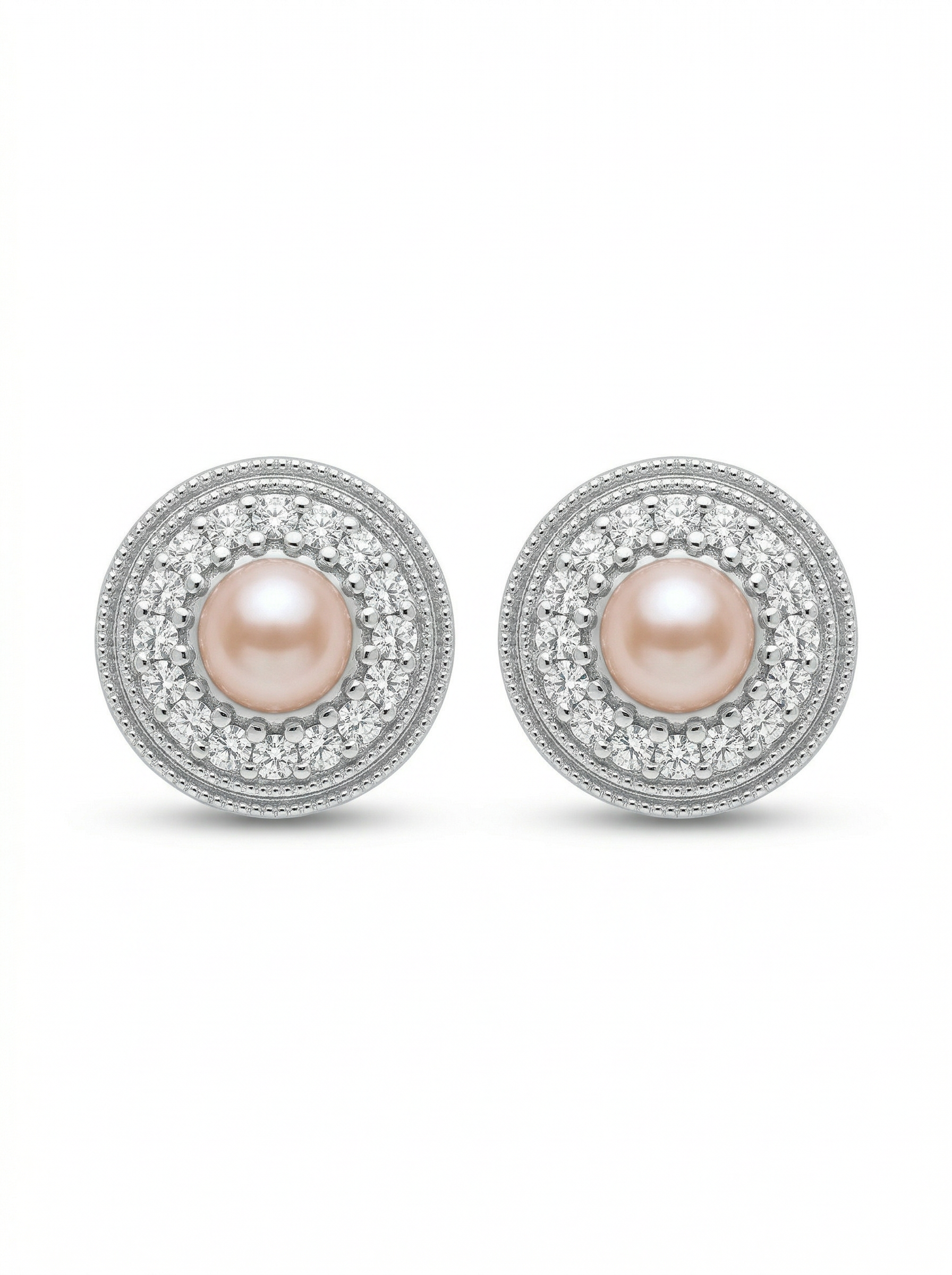 “Frosted Mirror” Natural Freshwater Aurora Pearl & Starlight Diamond Sterling Silver Stud Earrings by NEPTUNE PEARL