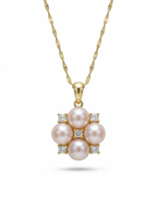 Champagne Soft-Shine Natural Pearl Four-Leaf Clover Gold Necklace by NEPTUNE PEARL