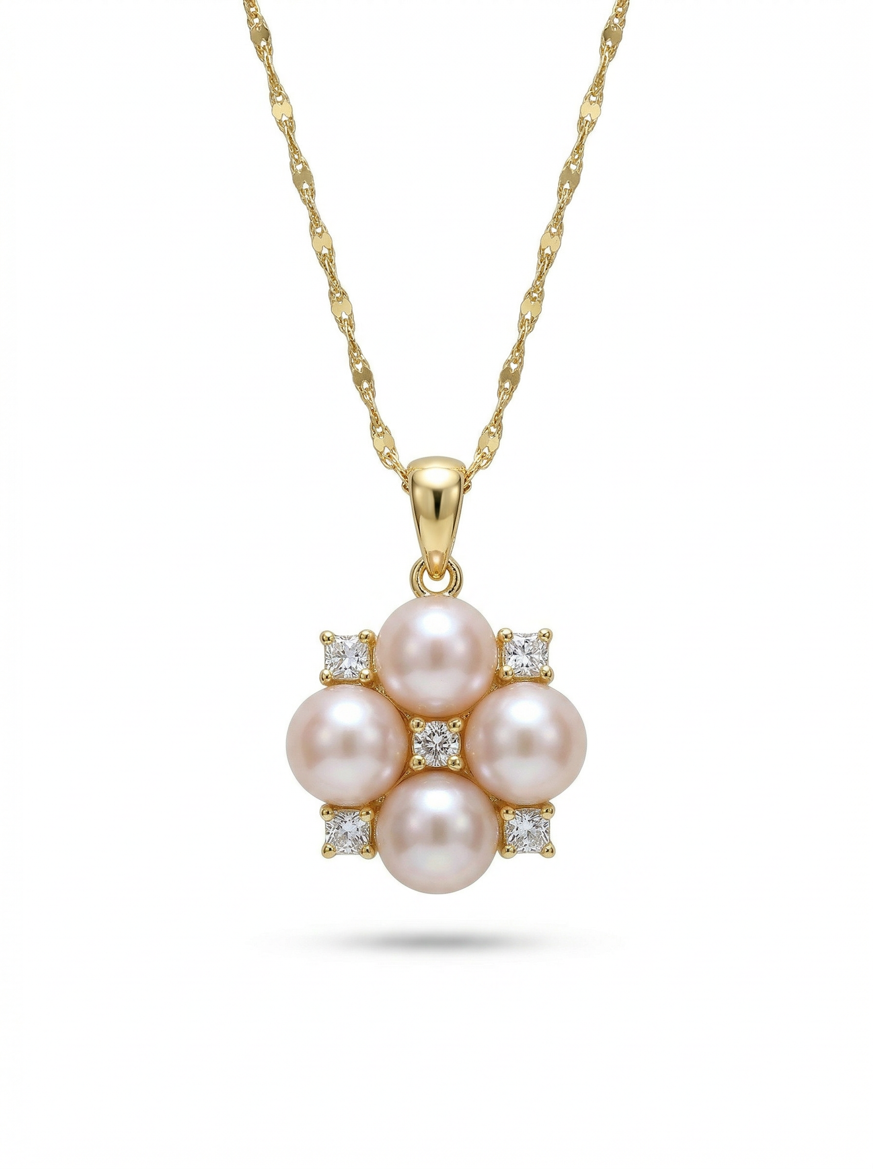 Champagne Soft-Shine Natural Pearl Four-Leaf Clover Gold Necklace by NEPTUNE PEARL