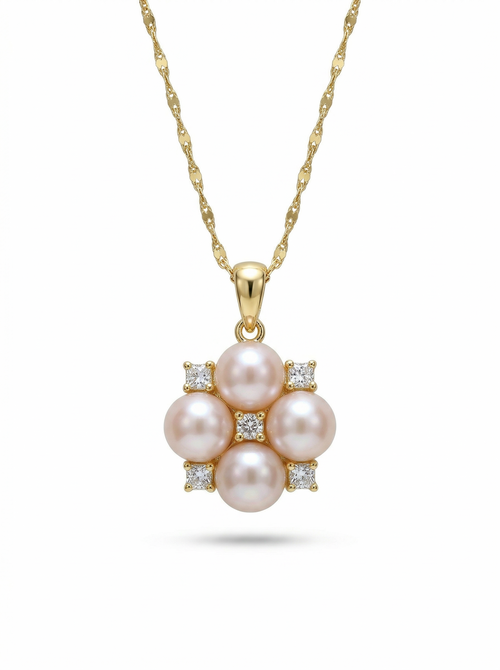 Champagne Soft-Shine Natural Pearl Four-Leaf Clover Gold Necklace by NEPTUNE PEARL