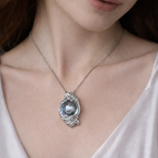 Soft-Boiled Egg Blue Blood Sea Horse Clam Pearl British Garden Sterling Silver Pendant/Brooch 26mm x 40mm by NEPTUNE PEARL