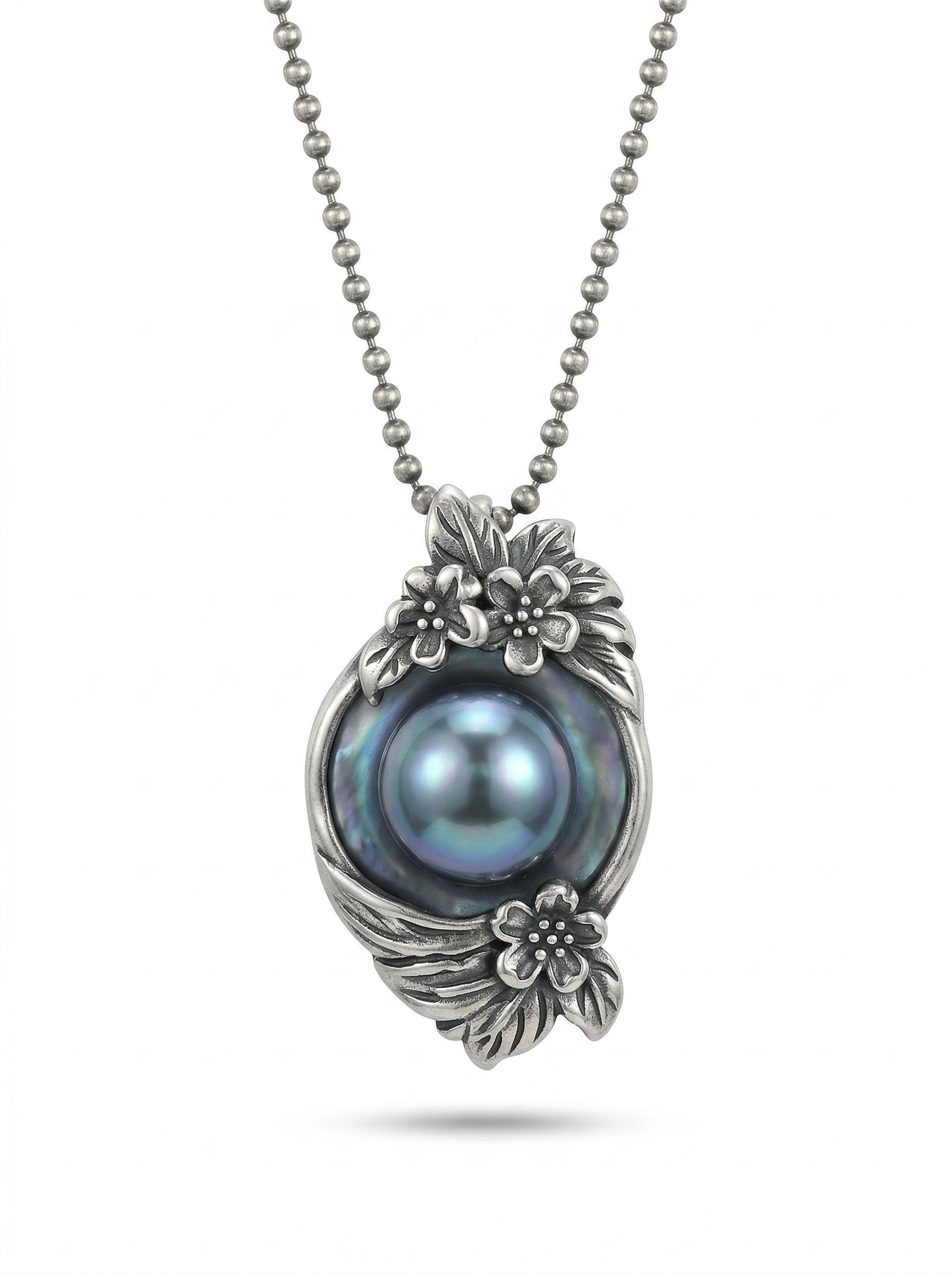 Soft-Boiled Egg Blue Blood Sea Horse Clam Pearl British Garden Sterling Silver Pendant/Brooch 26mm x 40mm by NEPTUNE PEARL