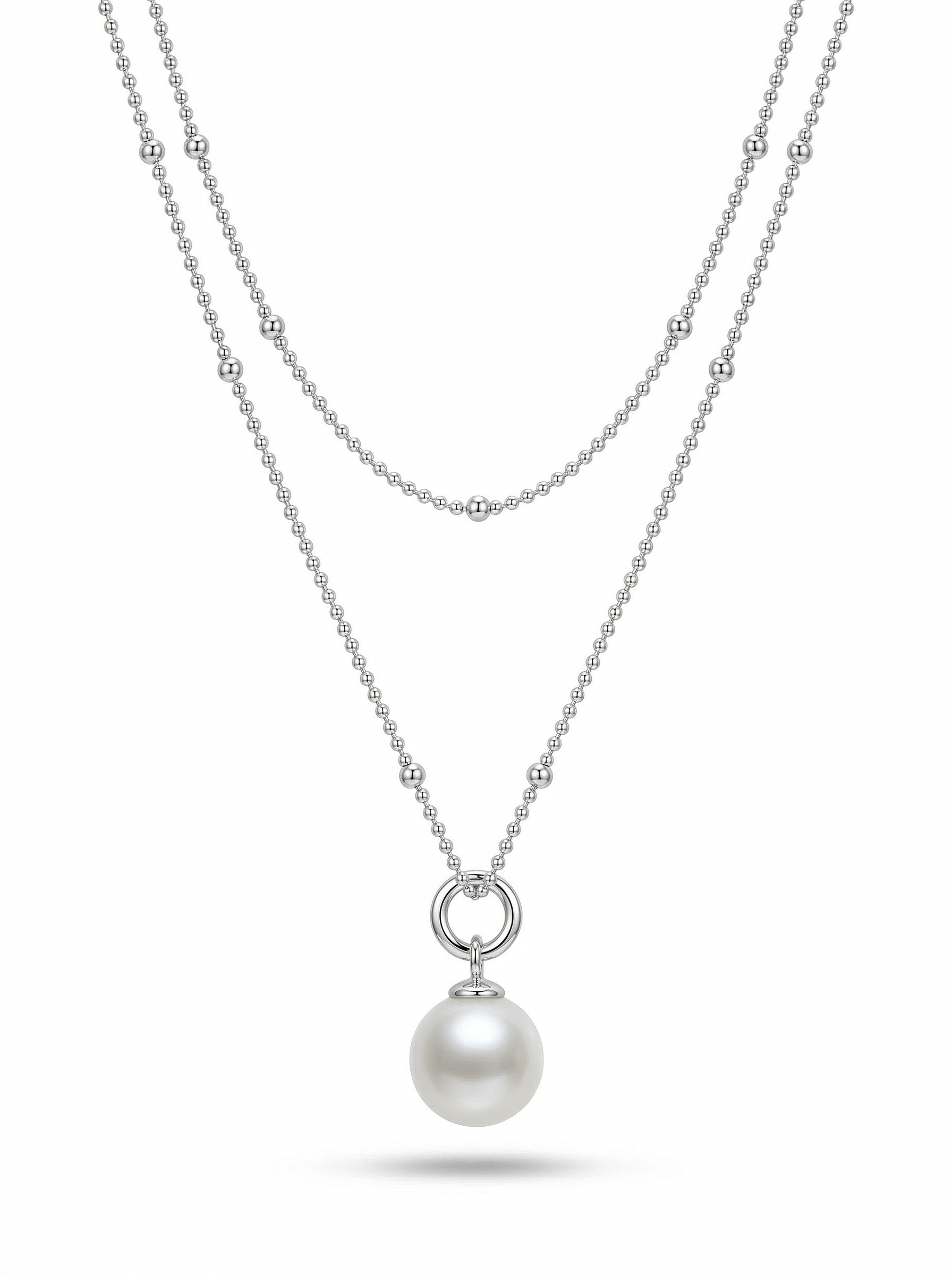 Royal Elegance Banquet Natural Freshwater Pearl Double-Layer Sterling Silver Necklace by NEPTUNE PEARL