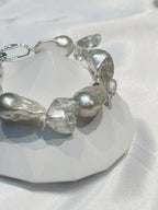 “Glacial Dream” Handcrafted Natural Baroque Pearls & White Crystal Bracelet by NEPTUNE PEARL