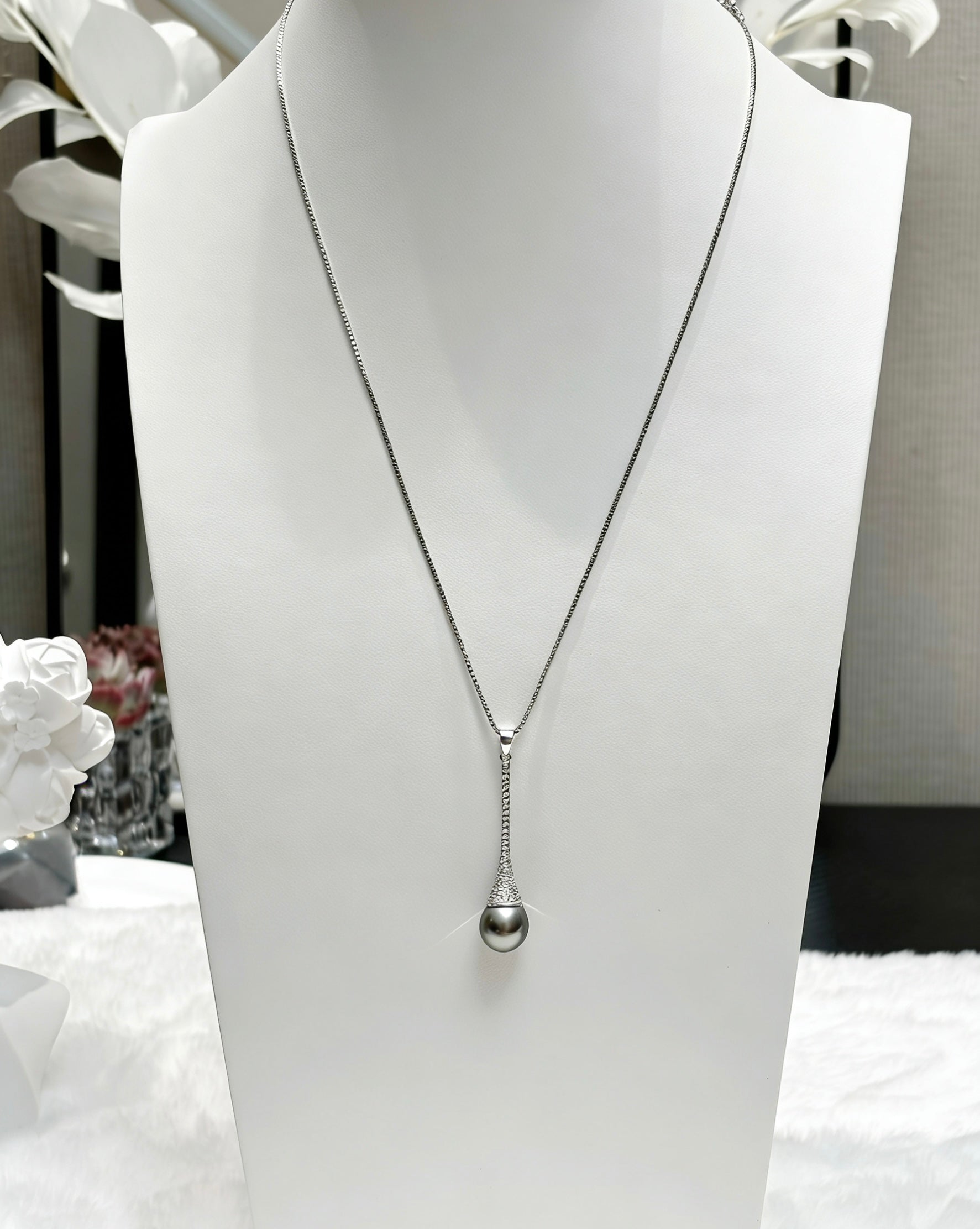 Natural Tahitian Pearl Perfume Bottle Pendant in Sterling Silver by NEPTUNE PEARL