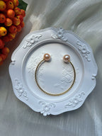 Crabapple Fruit – Orange Baroque Pearl Cuff Bracelet, Double Pearl Gold Bangle by NEPTUNE PEARL