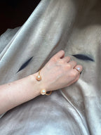 Crabapple Fruit – Orange Baroque Pearl Cuff Bracelet, Double Pearl Gold Bangle by NEPTUNE PEARL