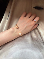 Crabapple Fruit – Orange Baroque Pearl Cuff Bracelet, Double Pearl Gold Bangle by NEPTUNE PEARL
