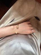 Crabapple Fruit – Orange Baroque Pearl Cuff Bracelet, Double Pearl Gold Bangle by NEPTUNE PEARL