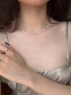 Starry Freshwater Pearl Necklace | White Blush Pearl Sterling Silver Chain by NEPTUNE PEARL