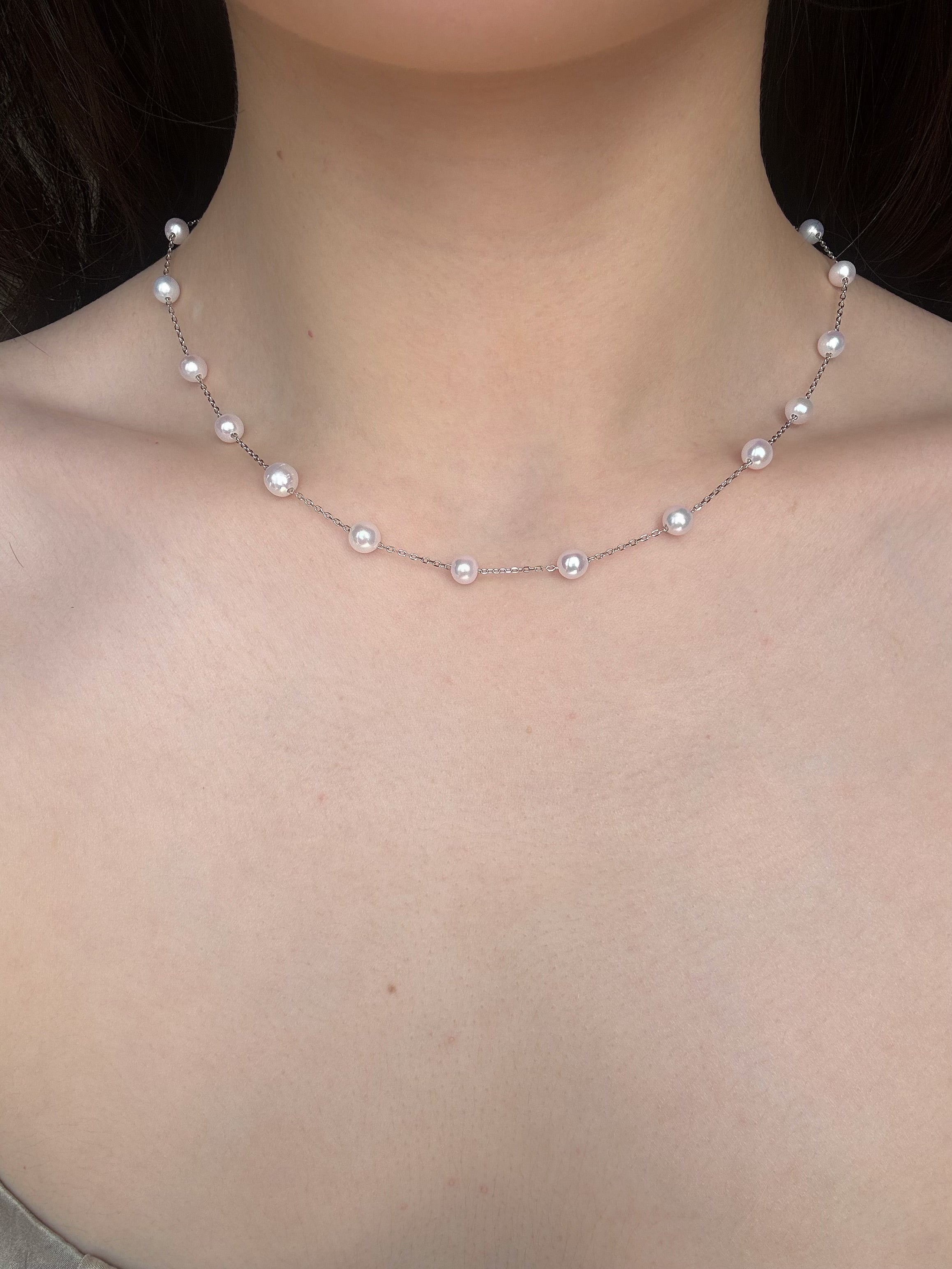 Starry Freshwater Pearl Necklace | White Blush Pearl Sterling Silver Chain by NEPTUNE PEARL