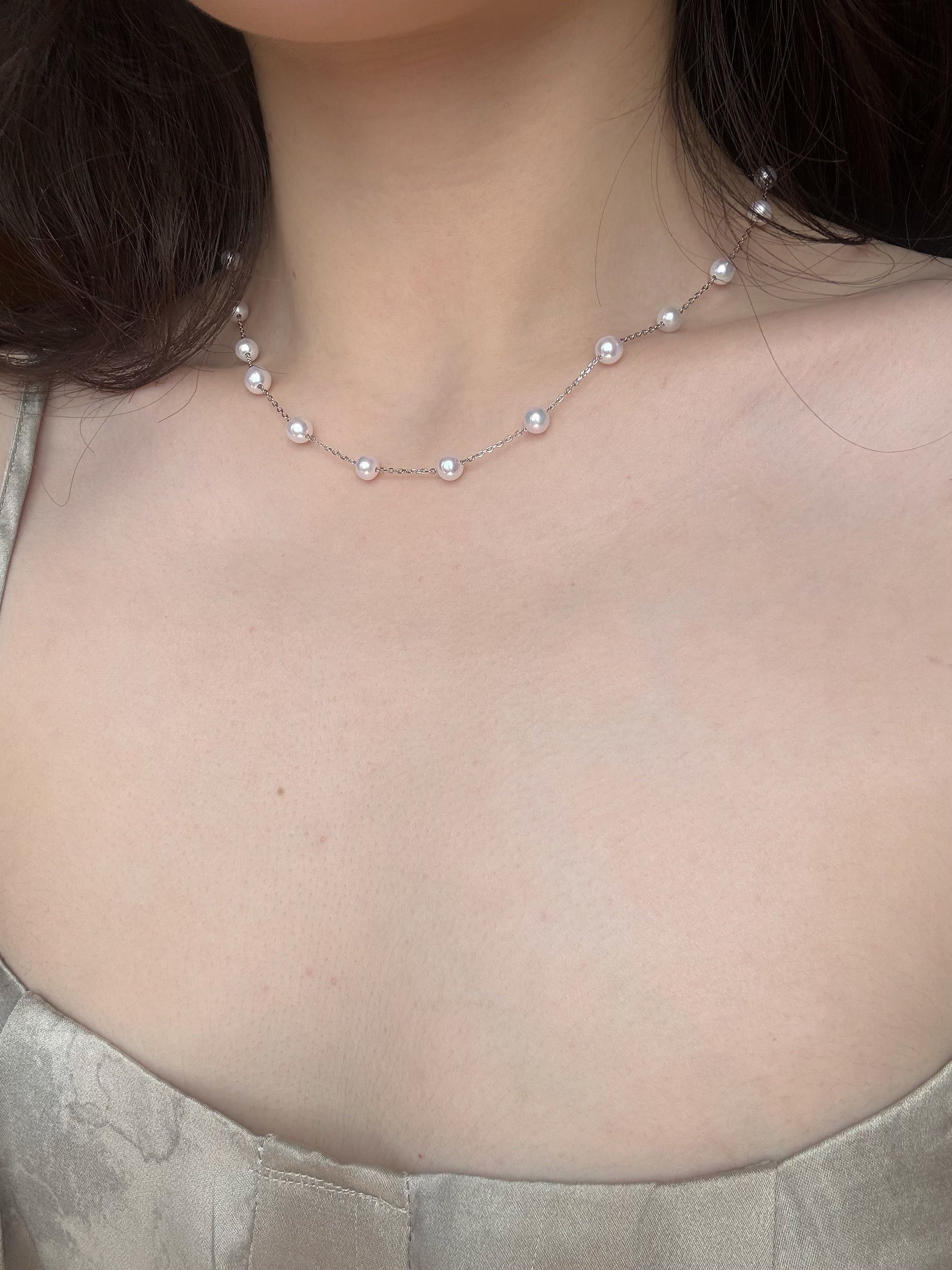 Starry Freshwater Pearl Necklace | White Blush Pearl Sterling Silver Chain by NEPTUNE PEARL