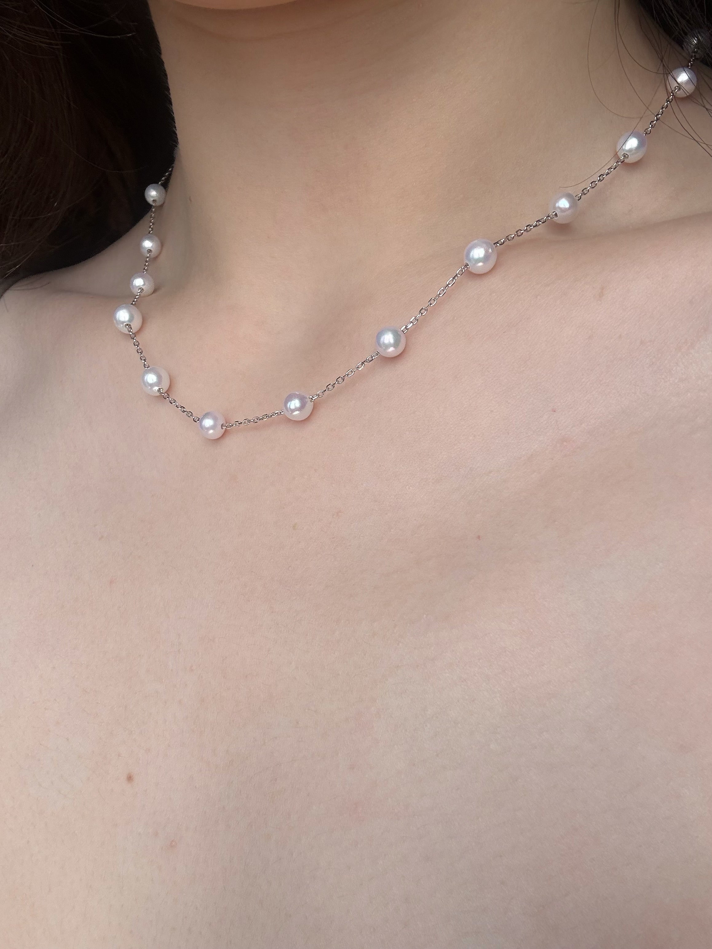 Starry Freshwater Pearl Necklace | White Blush Pearl Sterling Silver Chain by NEPTUNE PEARL