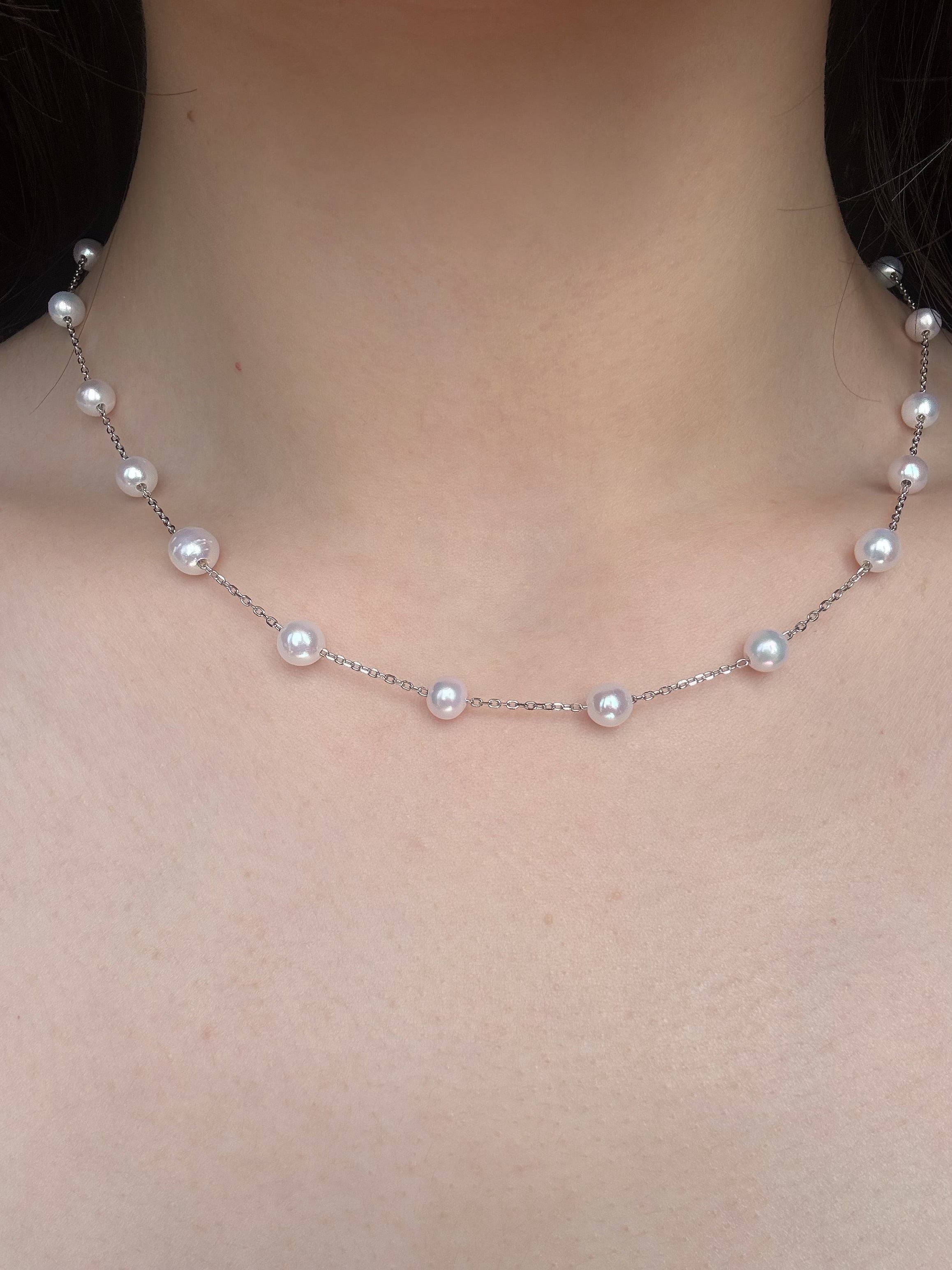 Starry Freshwater Pearl Necklace | White Blush Pearl Sterling Silver Chain by NEPTUNE PEARL