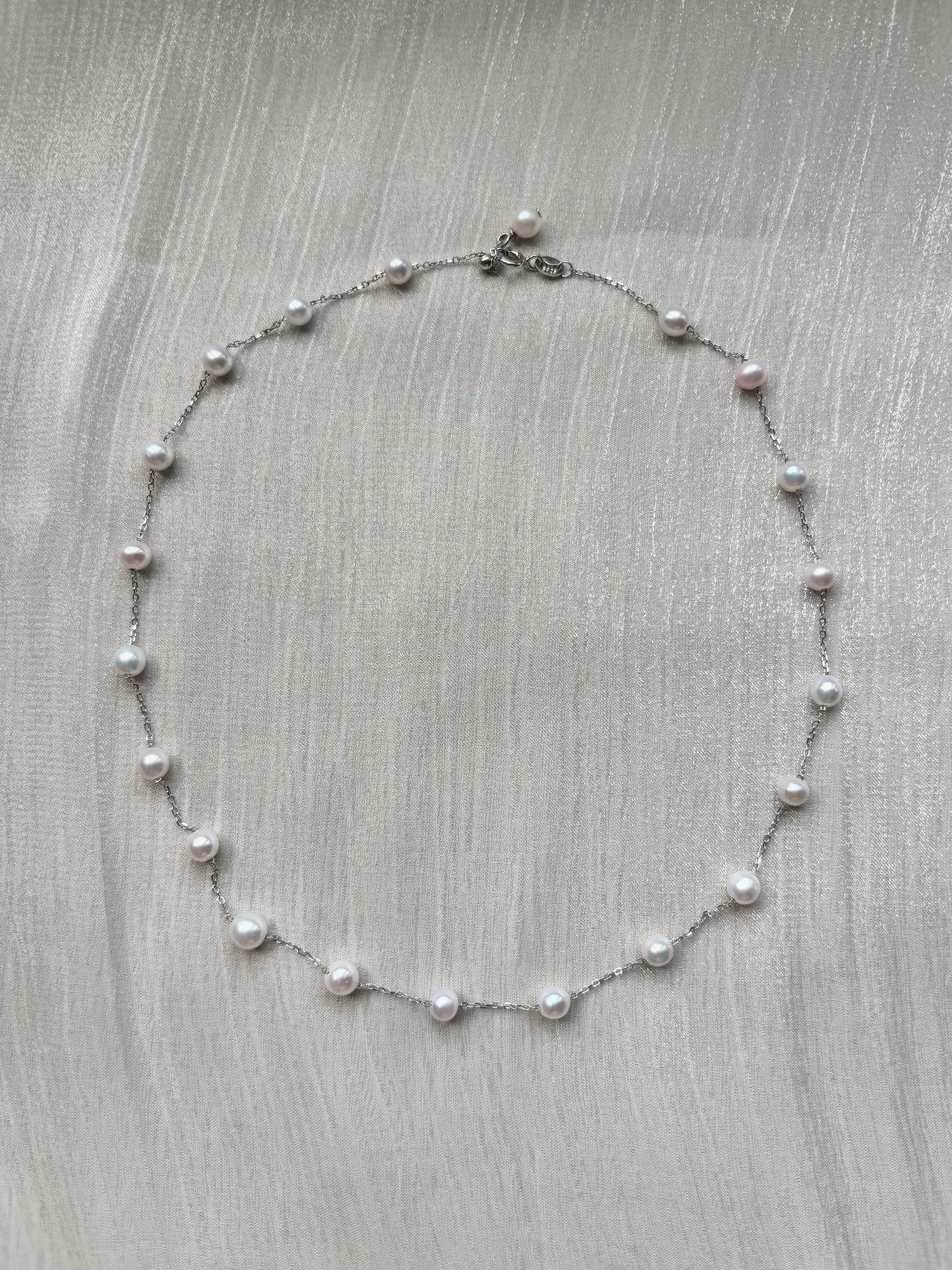 Starry Freshwater Pearl Necklace | White Blush Pearl Sterling Silver Chain by NEPTUNE PEARL