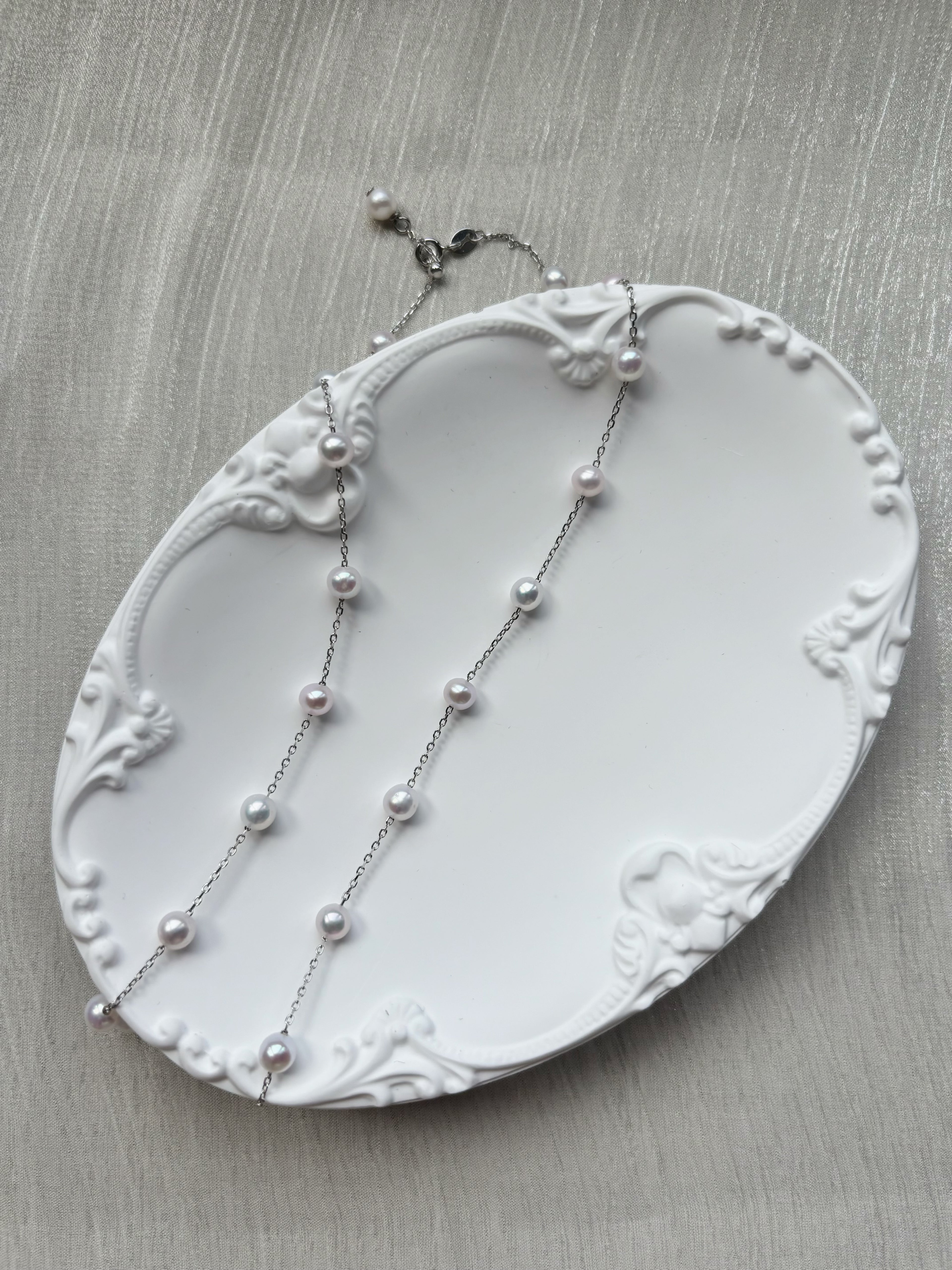 Starry Freshwater Pearl Necklace | White Blush Pearl Sterling Silver Chain by NEPTUNE PEARL