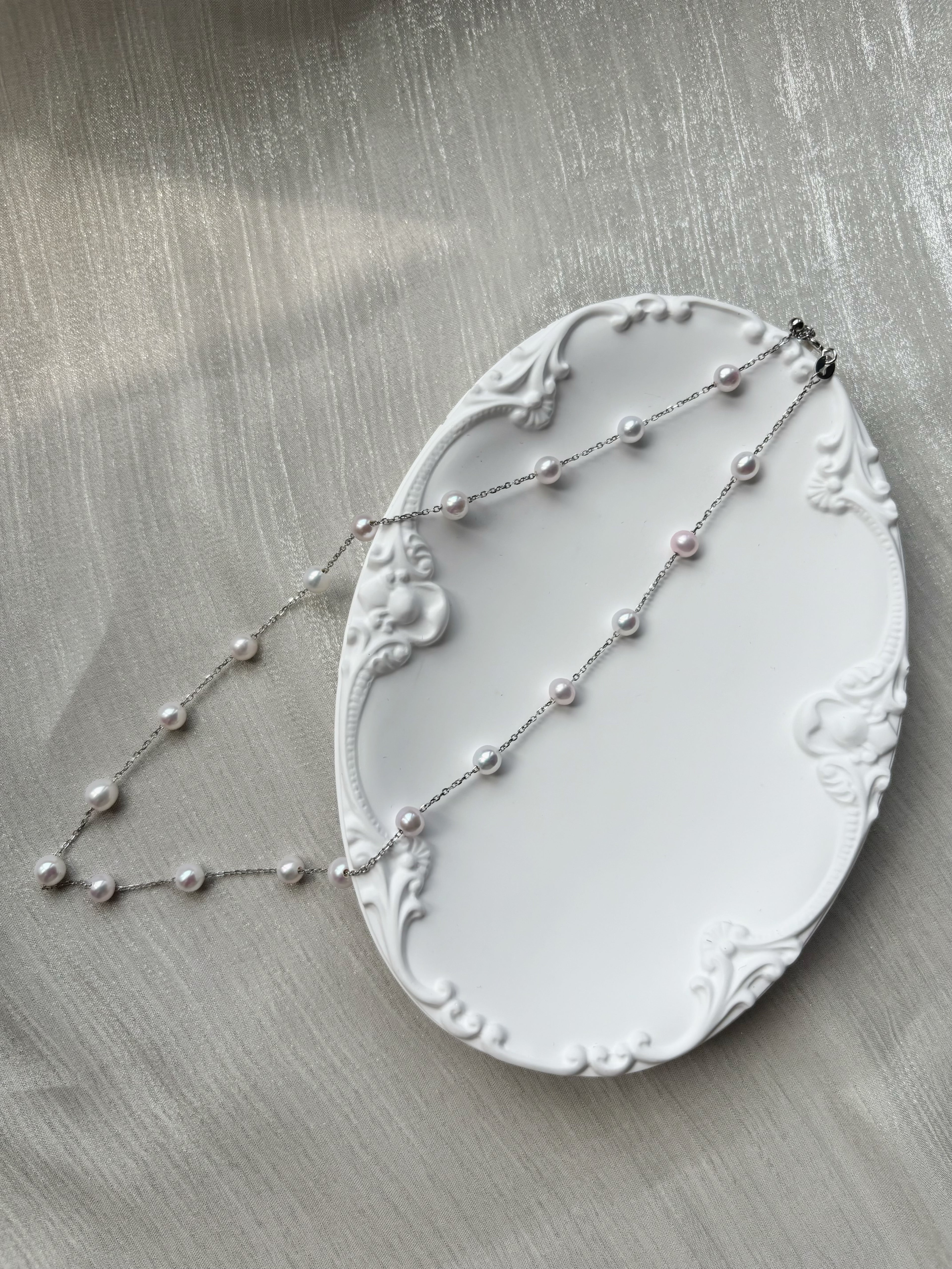 Starry Freshwater Pearl Necklace | White Blush Pearl Sterling Silver Chain by NEPTUNE PEARL