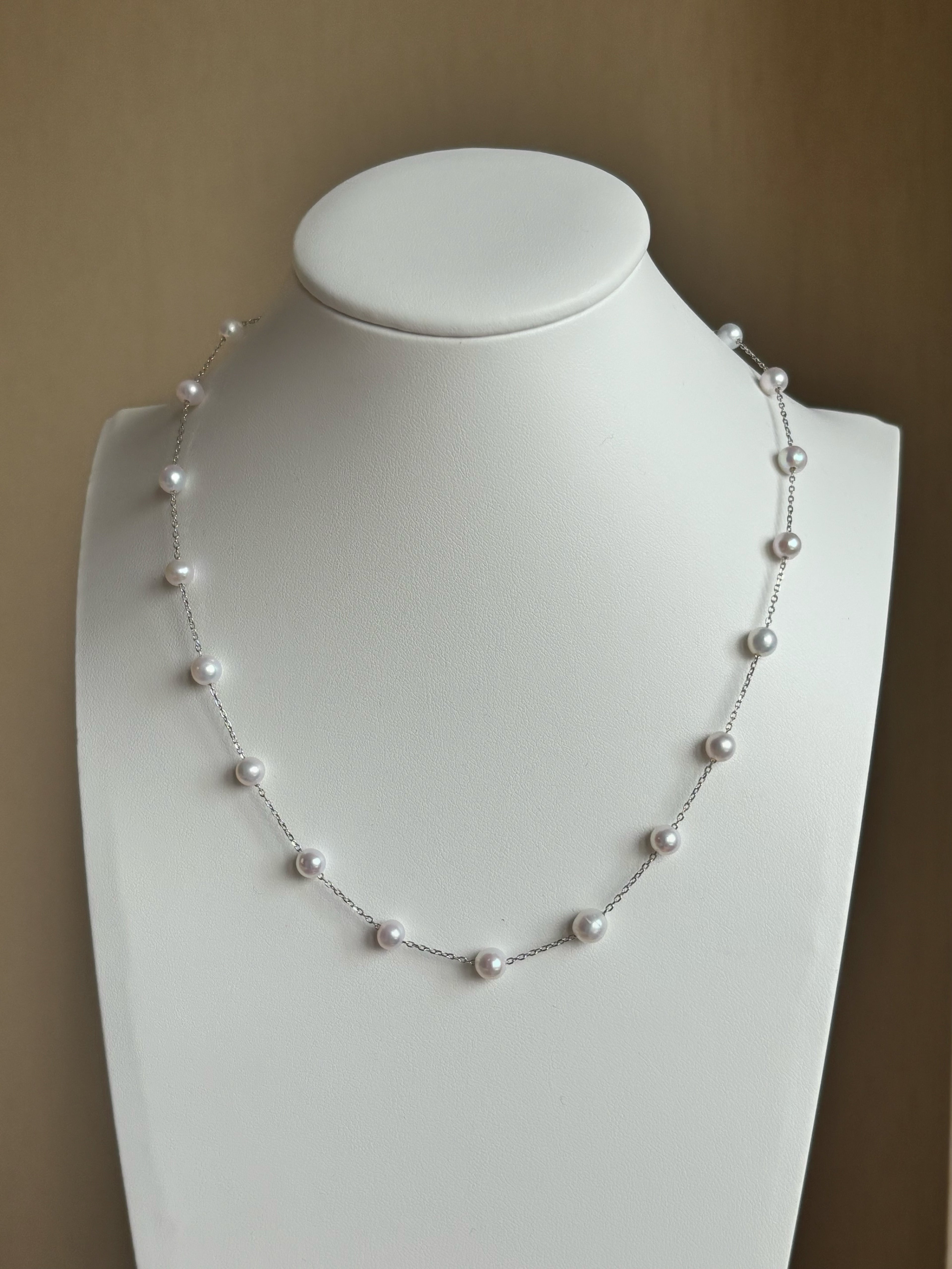 Starry Freshwater Pearl Necklace | White Blush Pearl Sterling Silver Chain by NEPTUNE PEARL