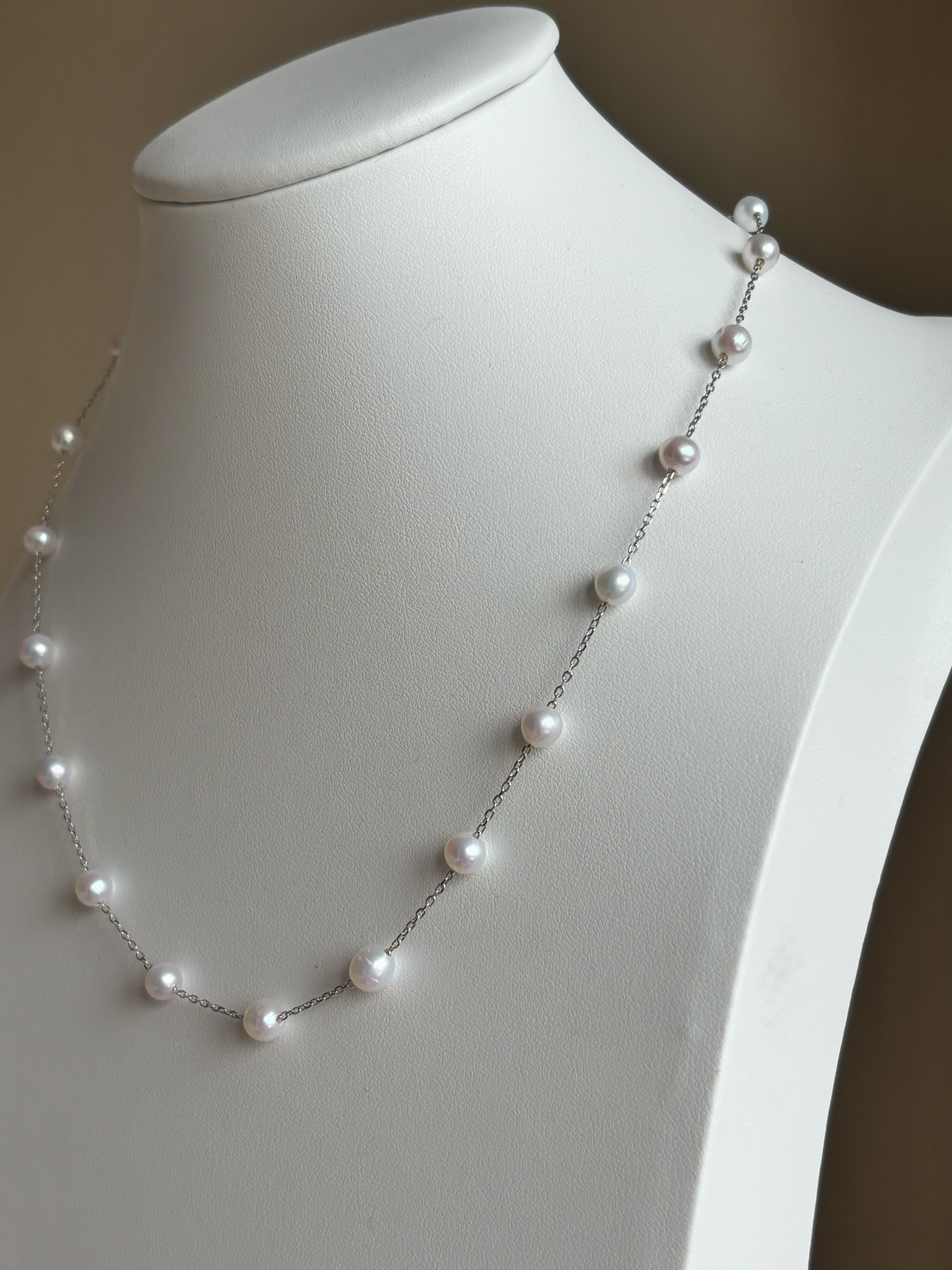 Starry Freshwater Pearl Necklace | White Blush Pearl Sterling Silver Chain by NEPTUNE PEARL