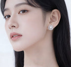 “Frosted Mirror” Natural Freshwater Aurora Pearl & Starlight Diamond Sterling Silver Stud Earrings by NEPTUNE PEARL