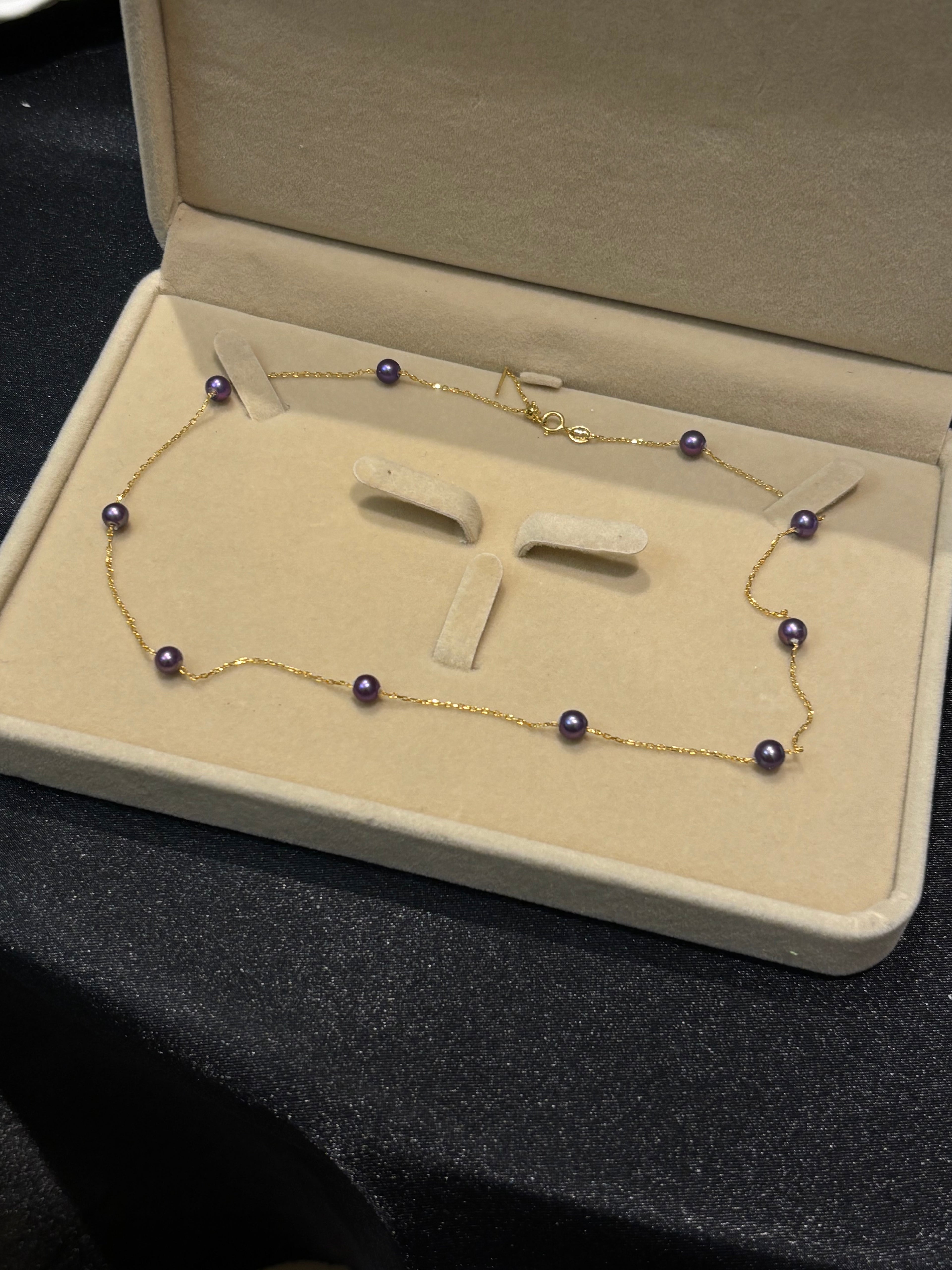 Vintage Luxury Old Money Rare Natural Purple Pearl Gold Necklace by NEPTUNE PEARL