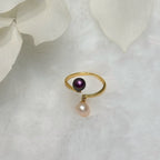 Champagne Gold & Purple French Geometric Double-Bead Natural Pearl Gold Ring by NEPTUNE PEARL