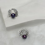 Diamond Feather Magic Purple Natural Pearl Stud Earrings by NEPTUNE PEARL