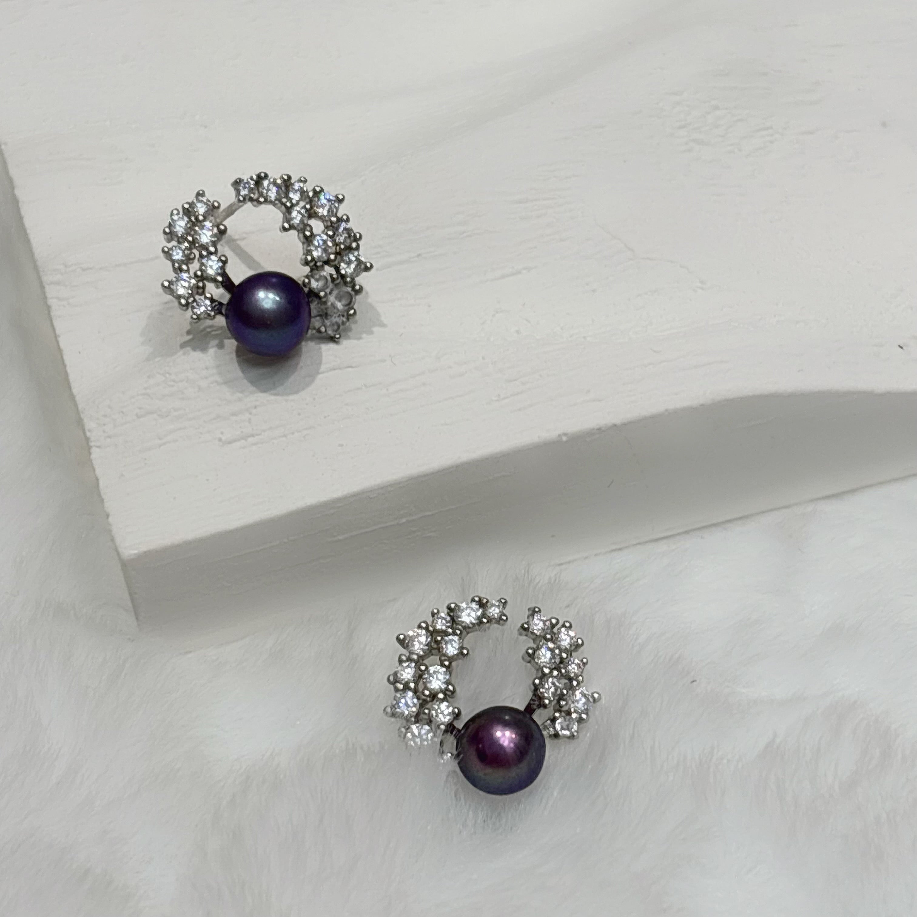 Diamond Feather Magic Purple Natural Pearl Stud Earrings by NEPTUNE PEARL